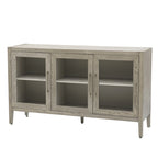 Wooden Storage Cabinet with 3 Tempered Glass Doors and Adjustable Shelf and Legs - 58.2L15.7W33.9H