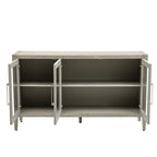 Wooden Storage Cabinet with 3 Tempered Glass Doors and Adjustable Shelf and Legs - 58.2L15.7W33.9H