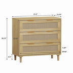 3-Drawers Rattan Storage Cabinet Rattan Drawer - N/A