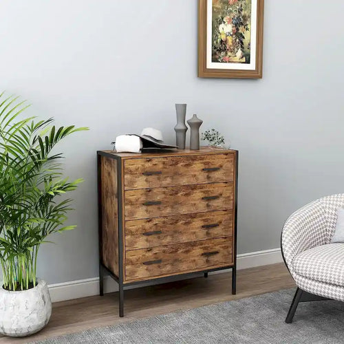 4 Drawer Dresser, Brown Wood Storage Cabinet Clothes Organizer