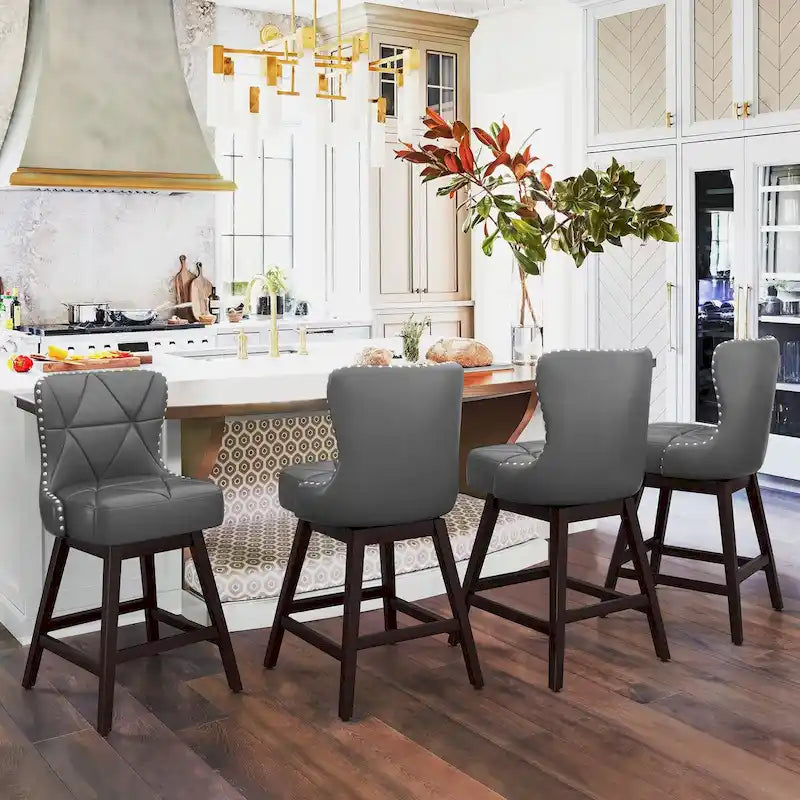 LUE BONA 26 in. Mid-Century Modern Counter Stools Faux Leather/Fabric Upholstered Swivel Bar Stools for Island Set of 4
