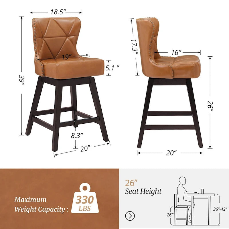 LUE BONA 26 in. Mid-Century Modern Counter Stools Faux Leather/Fabric Upholstered Swivel Bar Stools for Island Set of 4