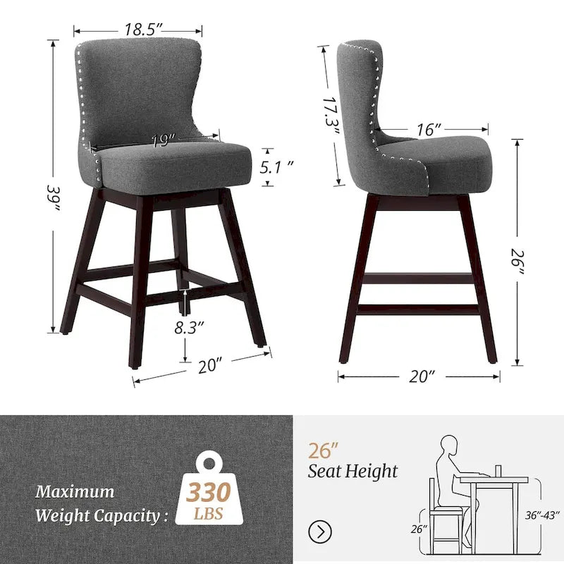 LUE BONA 26 in. Mid-Century Modern Counter Stools Faux Leather/Fabric Upholstered Swivel Bar Stools for Island Set of 4