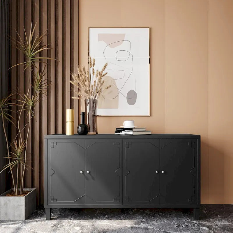 Accent Cabinet 4 Door Wooden Cabinet Sideboard Buffet Server Cabinet - N/A