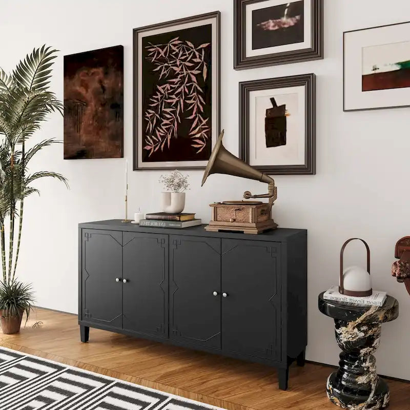 Accent Cabinet 4 Door Wooden Cabinet Sideboard Buffet Server Cabinet - N/A