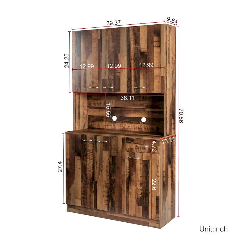 70.87 Tall Wardrobe& Kitchen Cabinet, with 6-Doors, 1-Open Shelves and 1-Drawer for bedroom