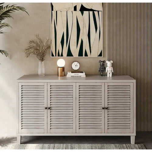 Accent Cabinet 4 Shutter Door Wooden Cabinet Sideboard Buffet Server Cabinet - N/A