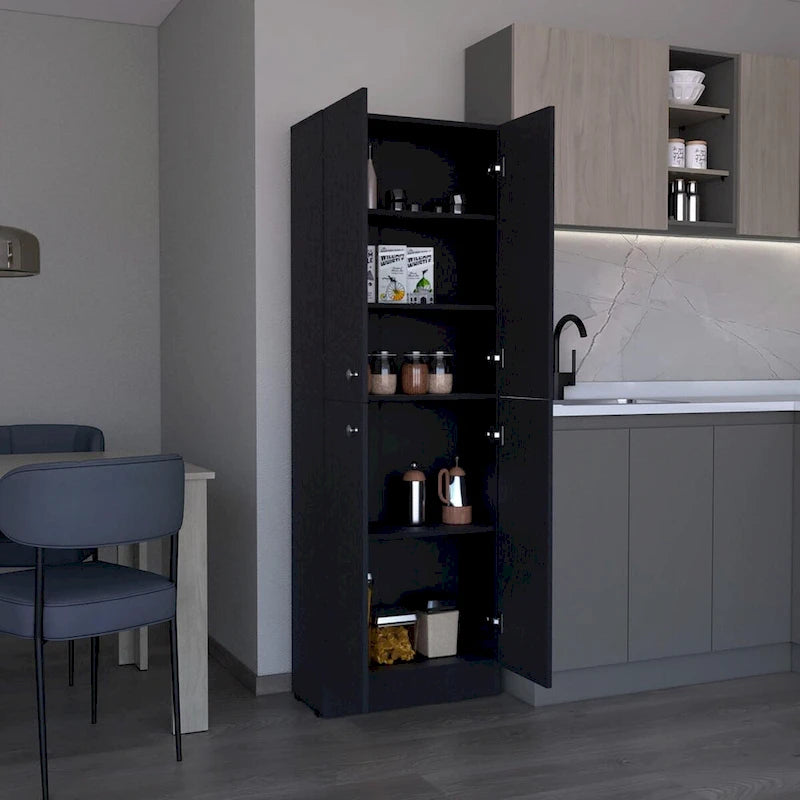 Lynch Kitchen Pantry Storage Cabinet, With 4 Doors, 5 Shelves