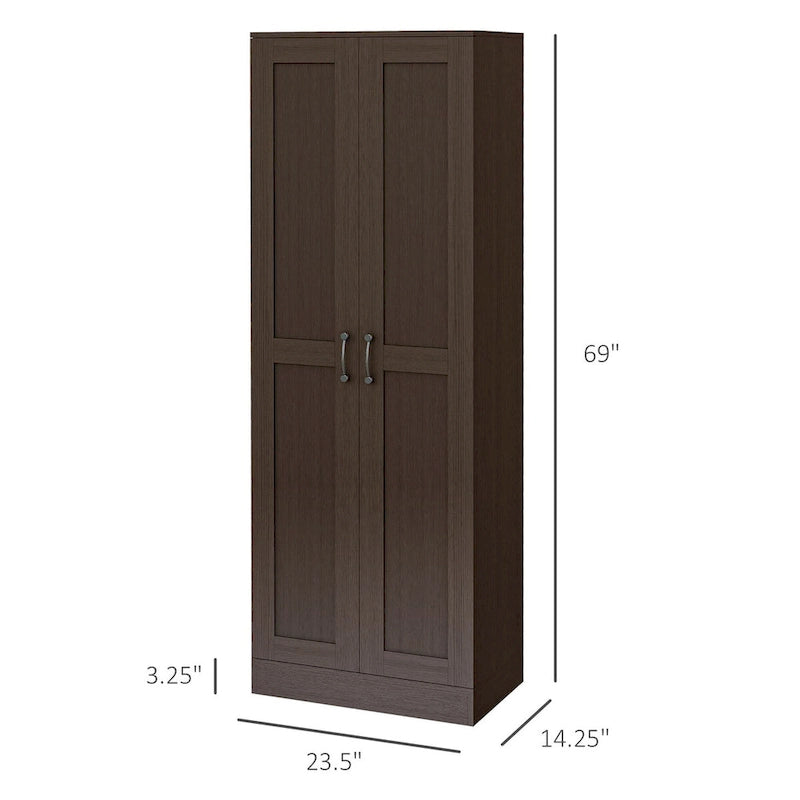69 Tall Storage Cabinet with Movable Storage Shelves, Modern Style Pantry Cupboard Cabinet with Soft Close Doors, Coffee