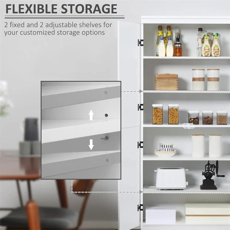 Freestanding Kitchen Pantry, 6-tier Shelving with 2 Adjustable Shelves