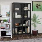 Glass Door Cabinet with Adjustable Shelves for Kitchen Living Room