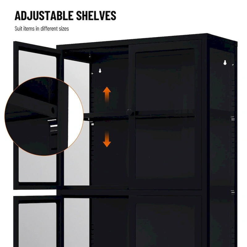 Glass Door Cabinet with Adjustable Shelves for Kitchen Living Room