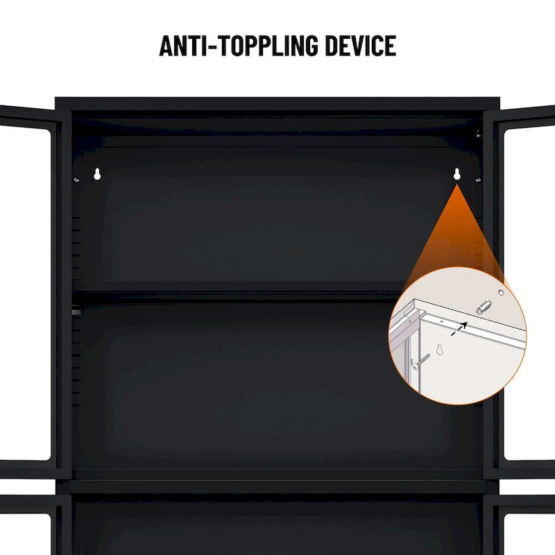 Glass Door Cabinet with Adjustable Shelves for Kitchen Living Room