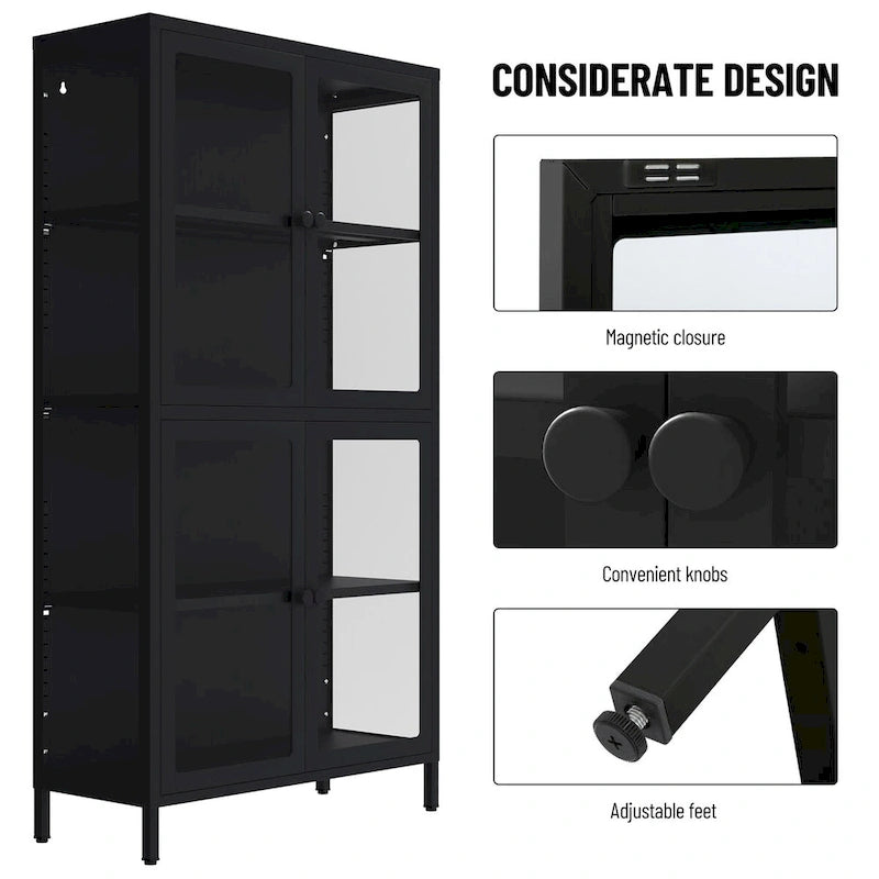 Glass Door Cabinet with Adjustable Shelves for Kitchen Living Room
