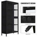 Glass Door Cabinet with Adjustable Shelves for Kitchen Living Room