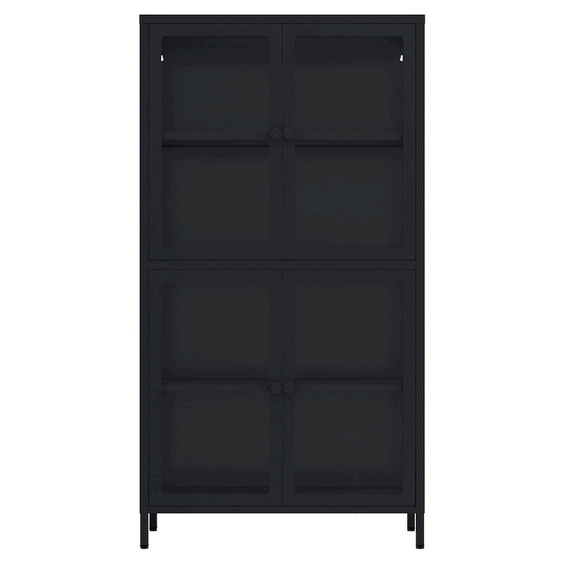 Glass Door Cabinet with Adjustable Shelves for Kitchen Living Room