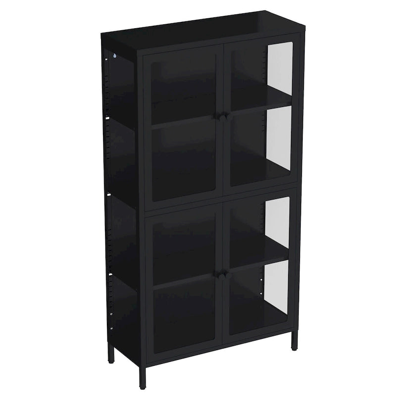 Glass Door Cabinet with Adjustable Shelves for Kitchen Living Room