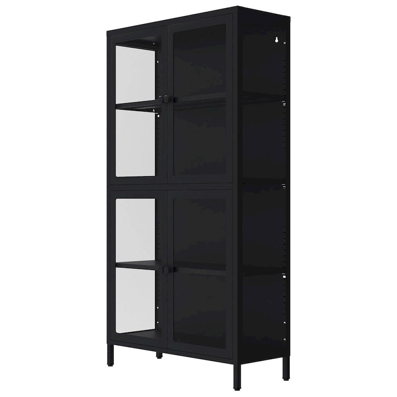 Glass Door Cabinet with Adjustable Shelves for Kitchen Living Room