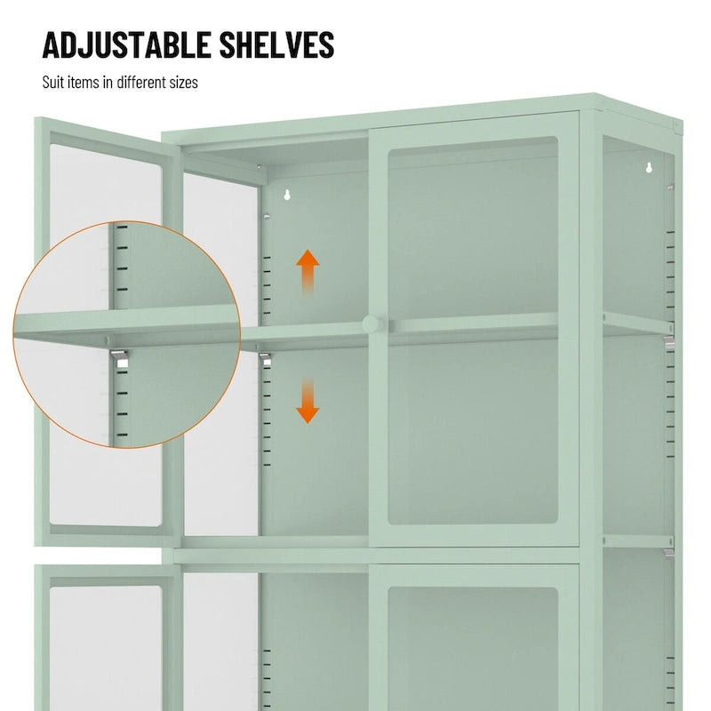 Glass Door Cabinet with Adjustable Shelves for Kitchen Living Room