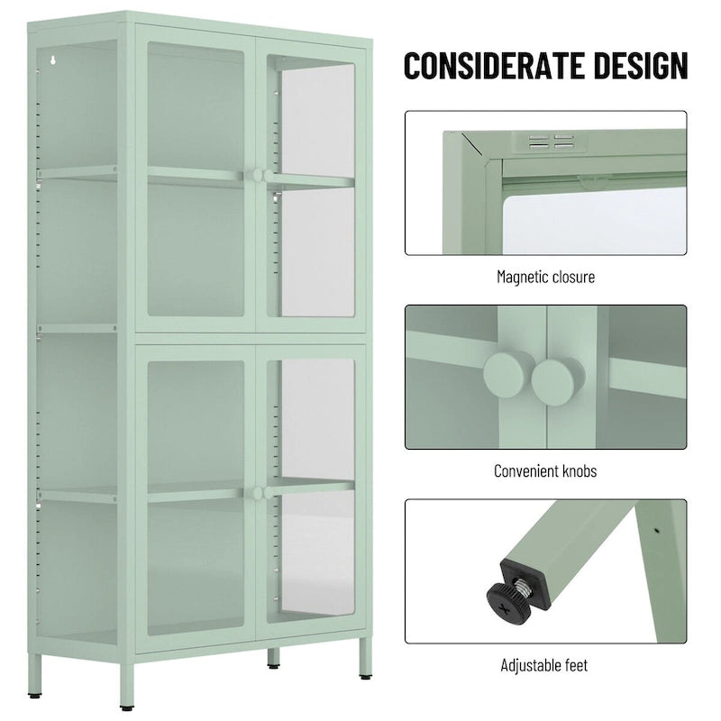 Glass Door Cabinet with Adjustable Shelves for Kitchen Living Room
