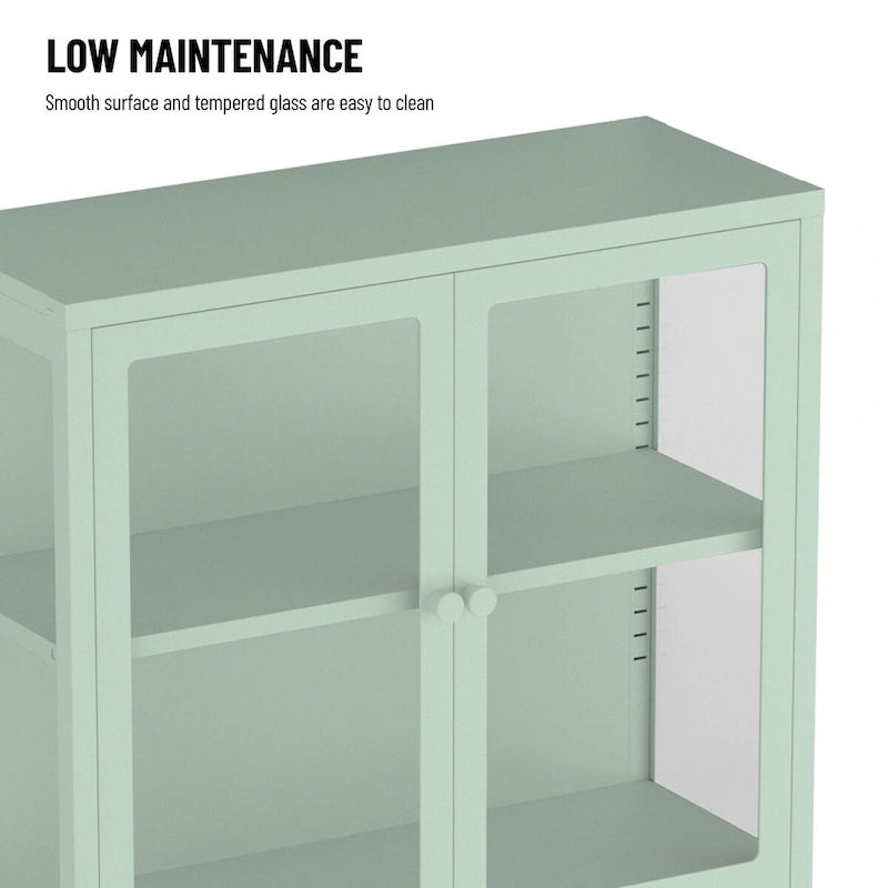 Glass Door Cabinet with Adjustable Shelves for Kitchen Living Room