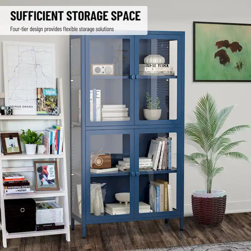 Glass Door Cabinet with Adjustable Shelves for Kitchen Living Room