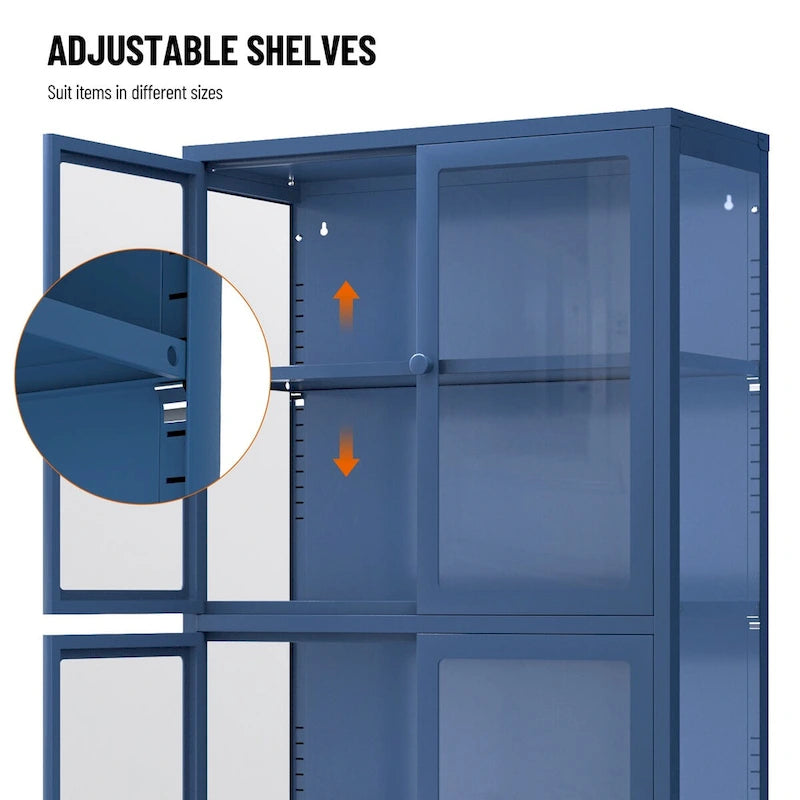 Glass Door Cabinet with Adjustable Shelves for Kitchen Living Room