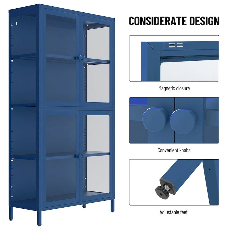 Glass Door Cabinet with Adjustable Shelves for Kitchen Living Room