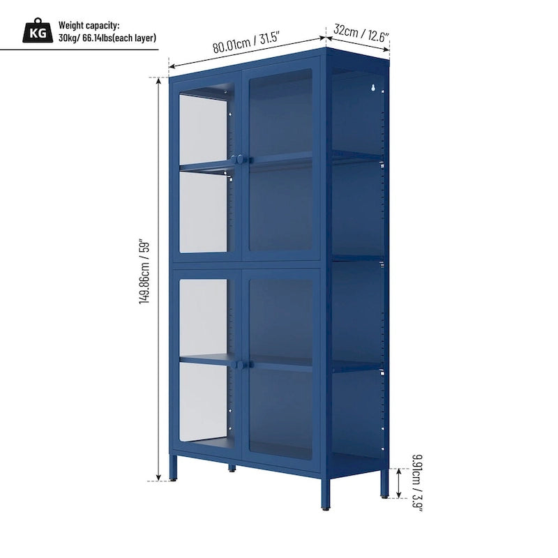 Glass Door Cabinet with Adjustable Shelves for Kitchen Living Room