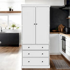 Freestanding Tall Cupboard Storage Cabinet w/ 8 Door Shelves, 3 Drawer