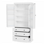 Freestanding Tall Cupboard Storage Cabinet w/ 8 Door Shelves, 3 Drawer