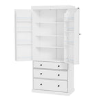 Freestanding Tall Cupboard Storage Cabinet w/ 8 Door Shelves, 3 Drawer