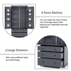 Freestanding Tall Cupboard Storage Cabinet w/ 8 Door Shelves, 3 Drawer