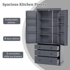 Freestanding Tall Cupboard Storage Cabinet w/ 8 Door Shelves, 3 Drawer