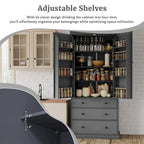 Freestanding Tall Cupboard Storage Cabinet w/ 8 Door Shelves, 3 Drawer