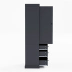 Freestanding Tall Cupboard Storage Cabinet w/ 8 Door Shelves, 3 Drawer