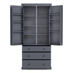 Freestanding Tall Cupboard Storage Cabinet w/ 8 Door Shelves, 3 Drawer