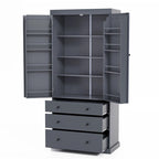 Freestanding Tall Cupboard Storage Cabinet w/ 8 Door Shelves, 3 Drawer