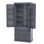 Freestanding Tall Cupboard Storage Cabinet w/ 8 Door Shelves, 3 Drawer