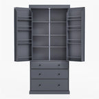 Freestanding Tall Cupboard Storage Cabinet w/ 8 Door Shelves, 3 Drawer