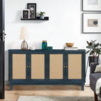 Rattan Sideboard Buffer Cabinet,Accent Storage Cabinet With 4 Rattan Doors