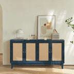 Rattan Sideboard Buffer Cabinet,Accent Storage Cabinet With 4 Rattan Doors