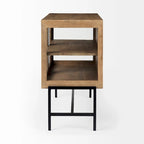 Arelius Light Brown Solid Wood w/ Black Iron Frame & 2 Glass Doors Accent Cabinet - 36.0L x 18.0W x 32.0H