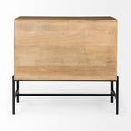 Arelius Light Brown Solid Wood w/ Black Iron Frame & 2 Glass Doors Accent Cabinet - 36.0L x 18.0W x 32.0H