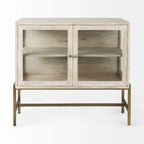 Arelius Light Brown Solid Wood w/ Black Iron Frame & 2 Glass Doors Accent Cabinet - 36.0L x 18.0W x 32.0H