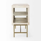 Arelius Light Brown Solid Wood w/ Black Iron Frame & 2 Glass Doors Accent Cabinet - 36.0L x 18.0W x 32.0H