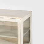 Arelius Light Brown Solid Wood w/ Black Iron Frame & 2 Glass Doors Accent Cabinet - 36.0L x 18.0W x 32.0H
