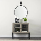 Arelius Light Brown Solid Wood w/ Black Iron Frame & 2 Glass Doors Accent Cabinet - 36.0L x 18.0W x 32.0H