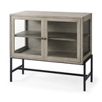 Arelius Light Brown Solid Wood w/ Black Iron Frame & 2 Glass Doors Accent Cabinet - 36.0L x 18.0W x 32.0H