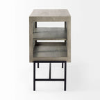 Arelius Light Brown Solid Wood w/ Black Iron Frame & 2 Glass Doors Accent Cabinet - 36.0L x 18.0W x 32.0H